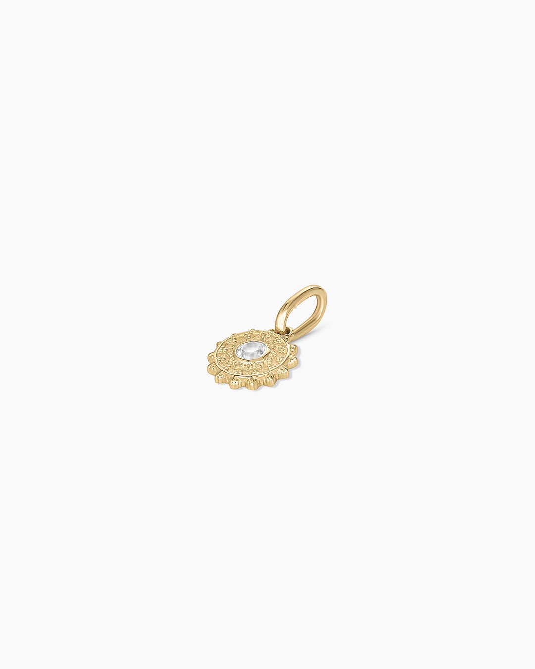 Sun Birthstone Charm || option::14k Solid Gold, White Topaz - April