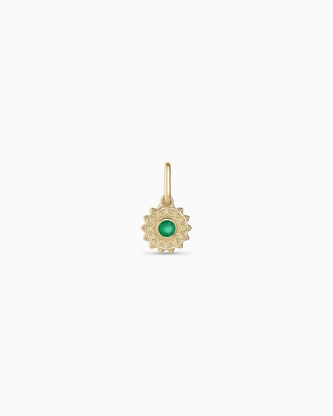 Sun Birthstone Charm || option::14k Solid Gold, Green Agate - May