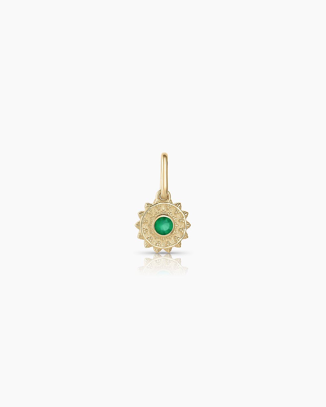 Sun Birthstone Charm || option::14k Solid Gold, Green Agate - May