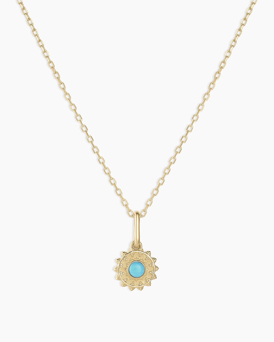 Sun Birthstone Charm Necklace || option::14k Solid Gold, Turquoise - December