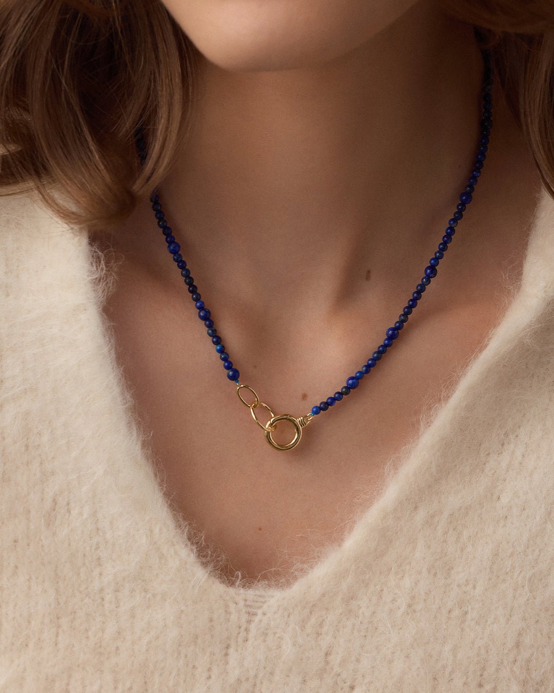 Power Gemstone Beaded Necklace || option::18k Gold Plated, Lapis