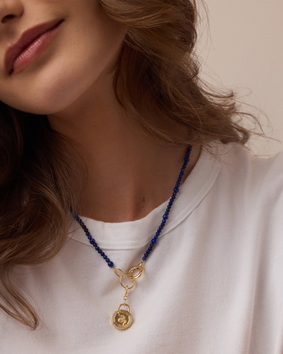 Power Gemstone Beaded Necklace || option::18k Gold Plated, Lapis