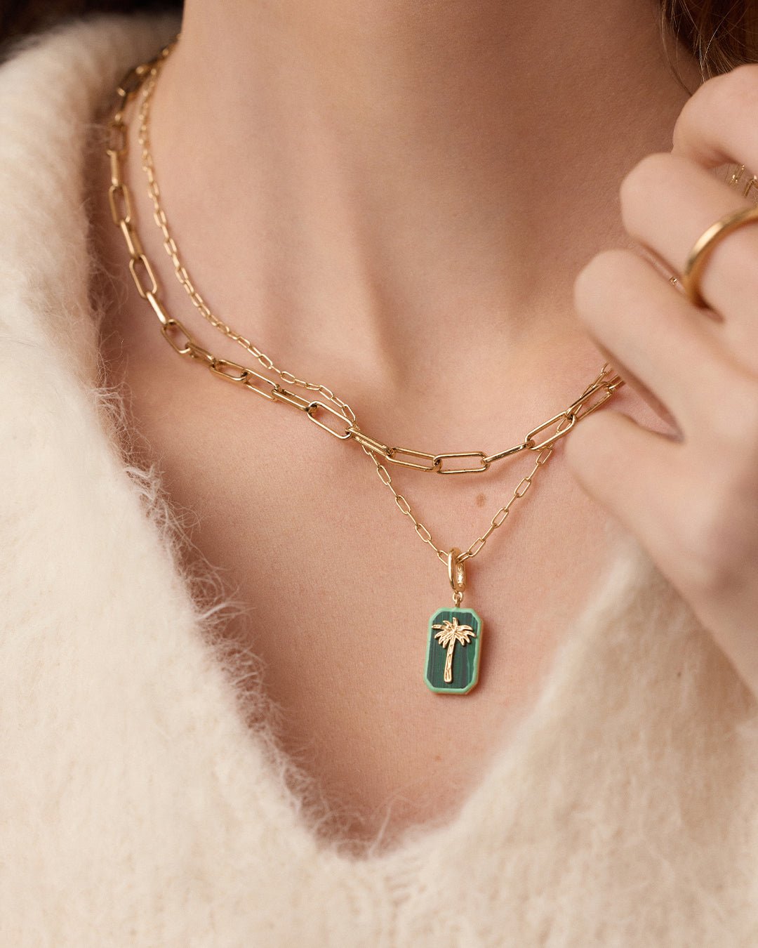 Power Gemstone Parker
Charm Necklace Travel || option::18k Gold Plated, Malachite