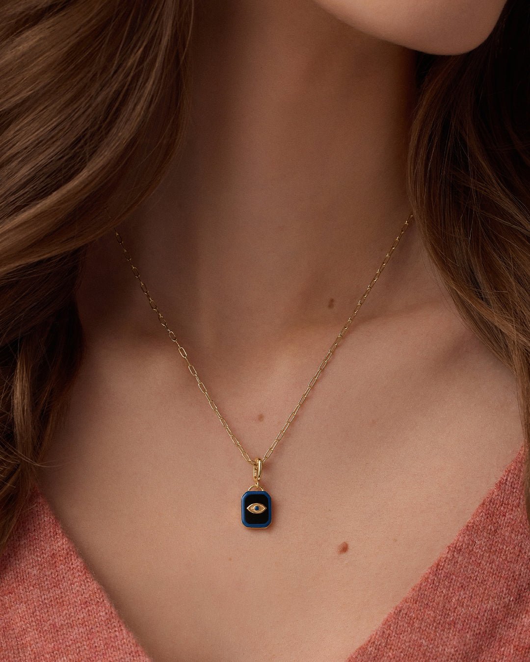 Power Gemstone Parker Charm Necklace Protection || option::18k Gold Plated, Black Onyx