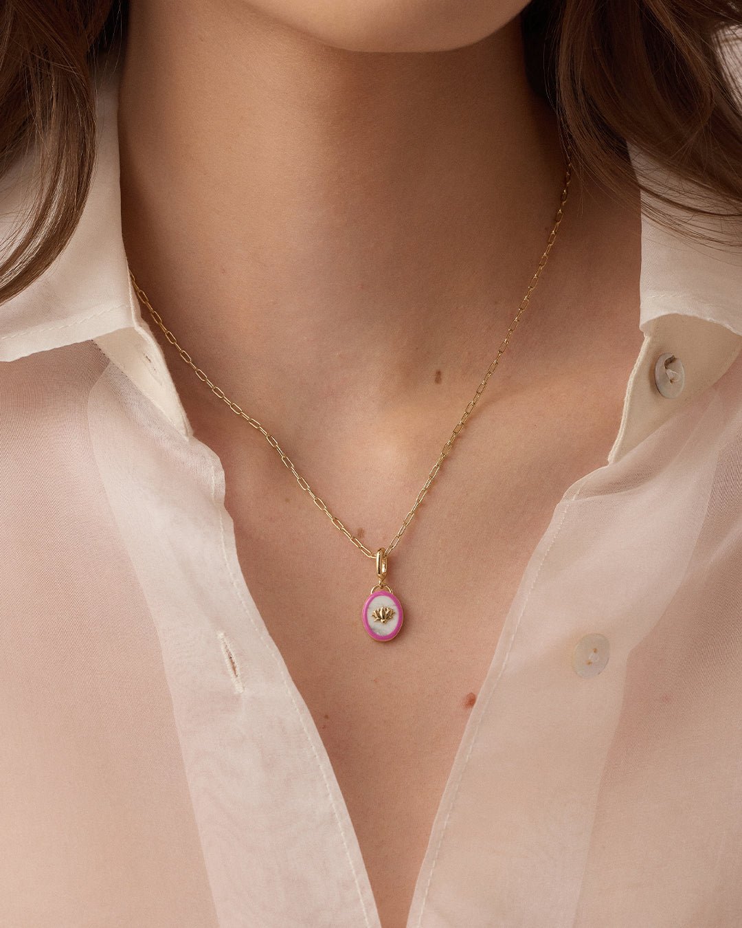 Power Gemstone Parker Charm Necklace Calming || option::18k Gold Plated, Howlite