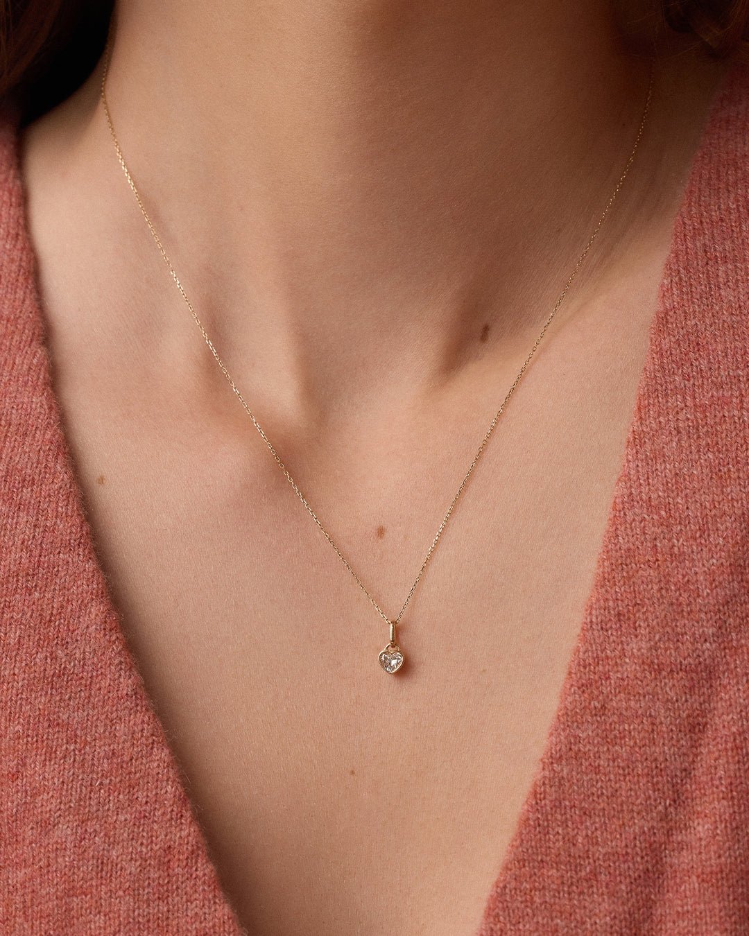 Lab Grown Diamond Heart Charm Necklace || option::14k Solid Gold