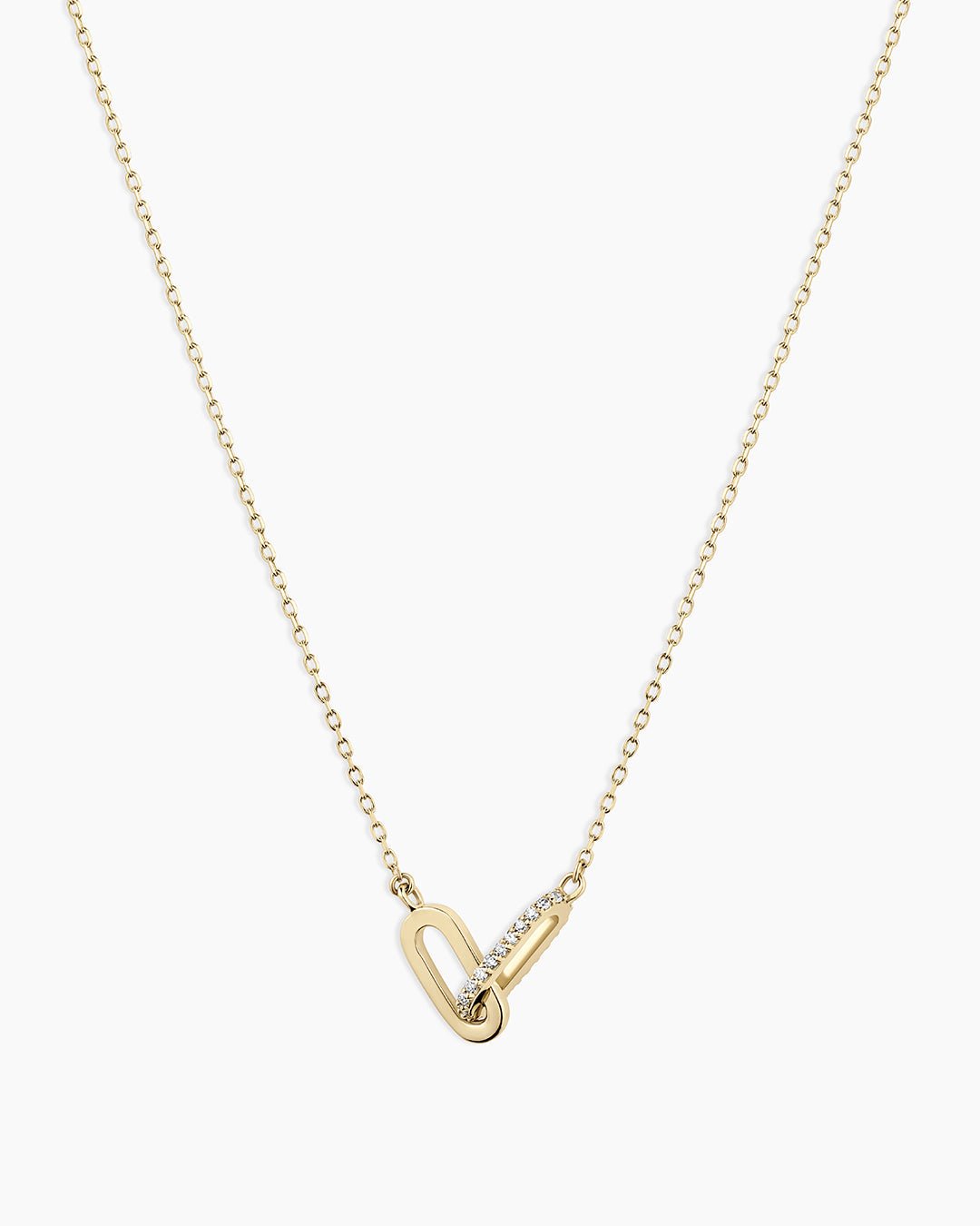 Diamond Bond Interlocking Link  Necklace || option::14k Solid Gold, Single