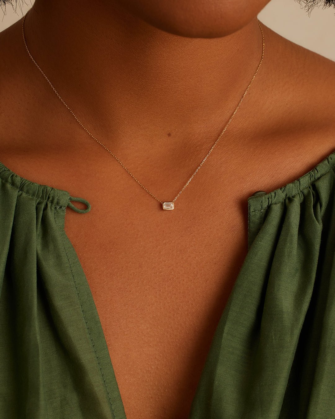 Classic Diamond Emerald Necklace || option::14k Solid Gold