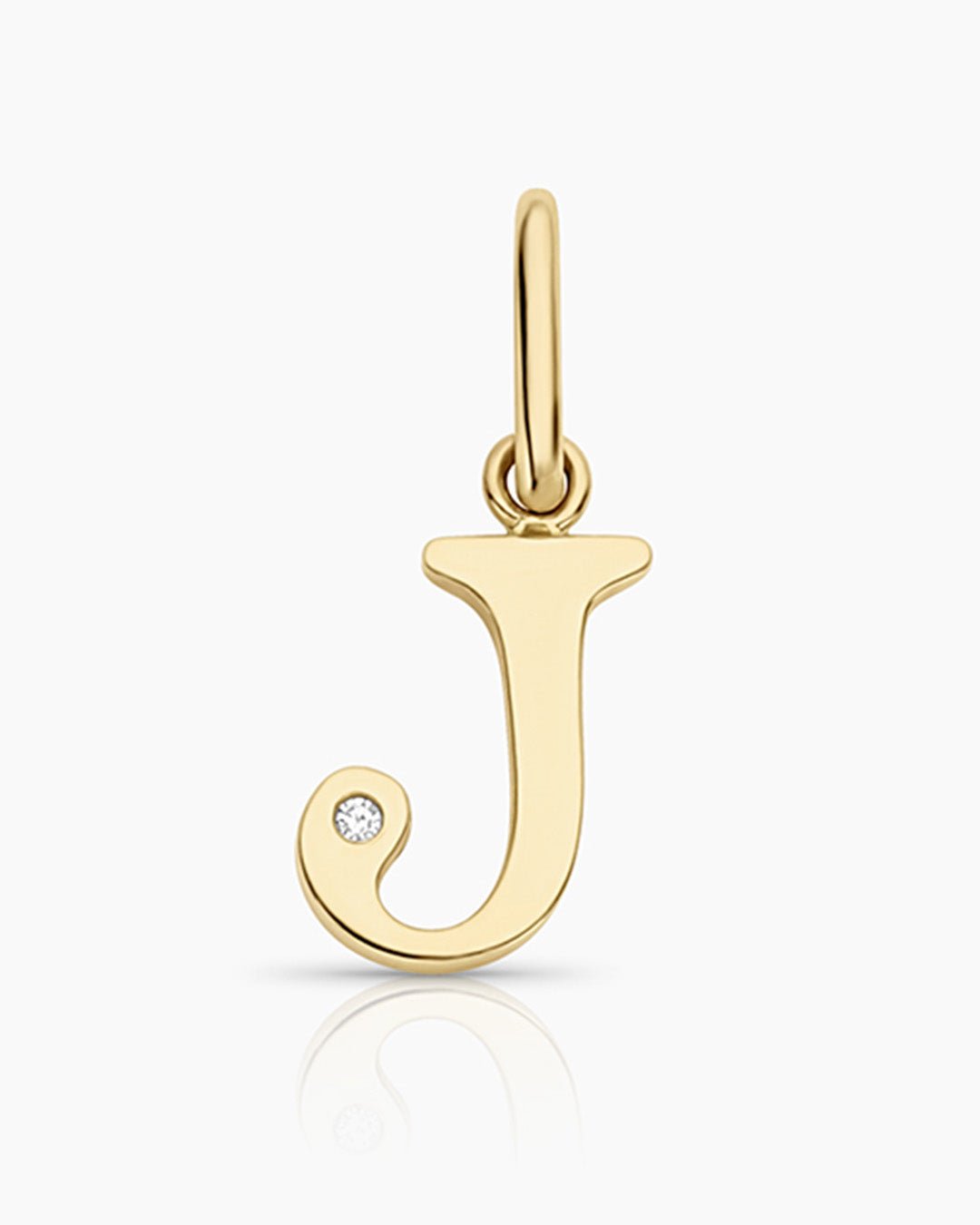 Diamond Vintage Alphabet Charm || option::14k Solid Gold, J