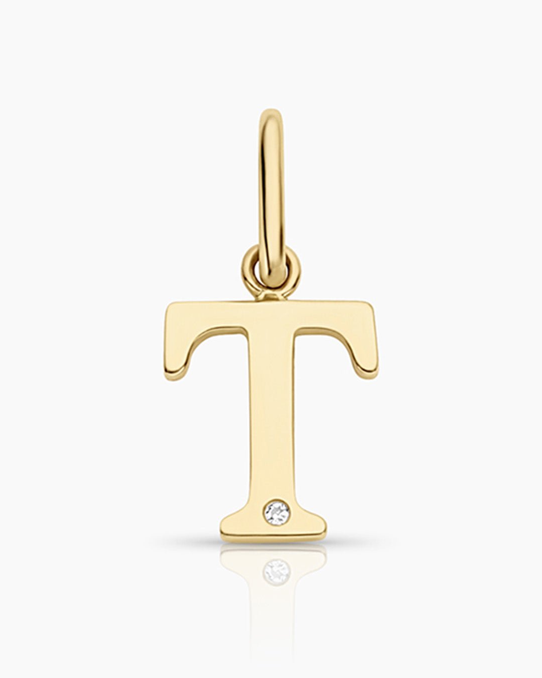 Diamond Vintage Alphabet Charm || option::14k Solid Gold, T