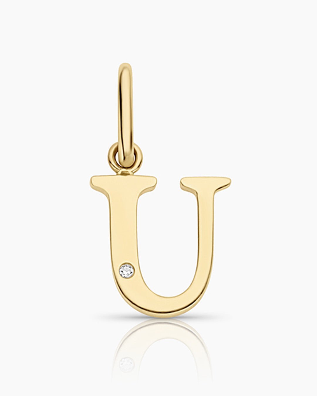 Diamond Vintage Alphabet Charm || option::14k Solid Gold, U