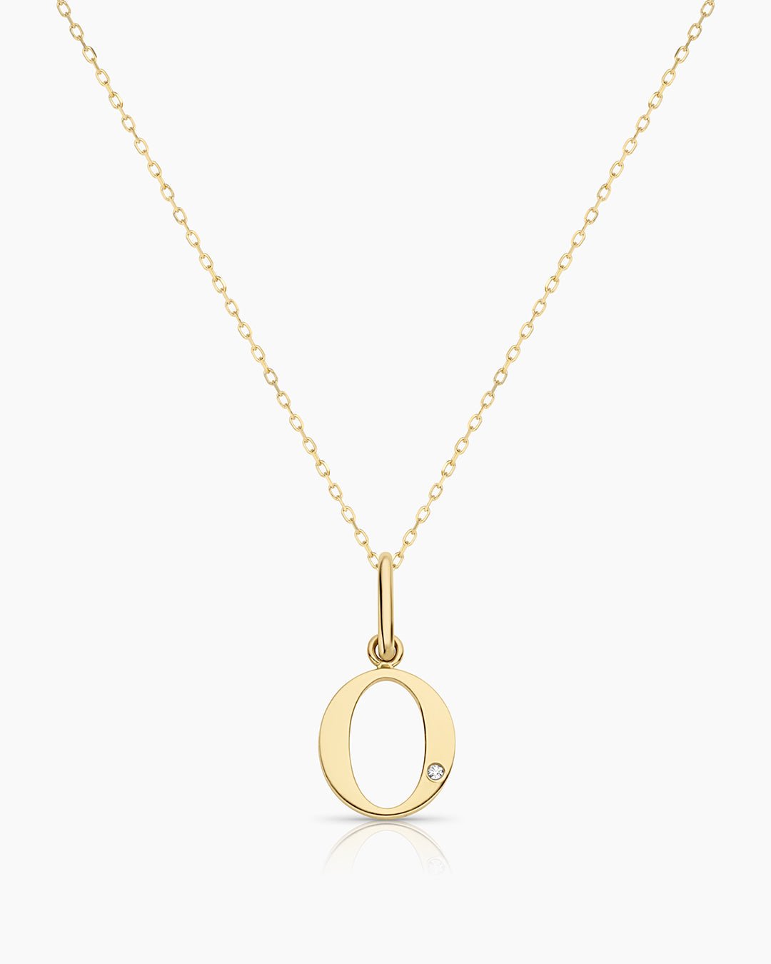 Diamond Vintage Alphabet Necklace || option::14k Solid Gold, O