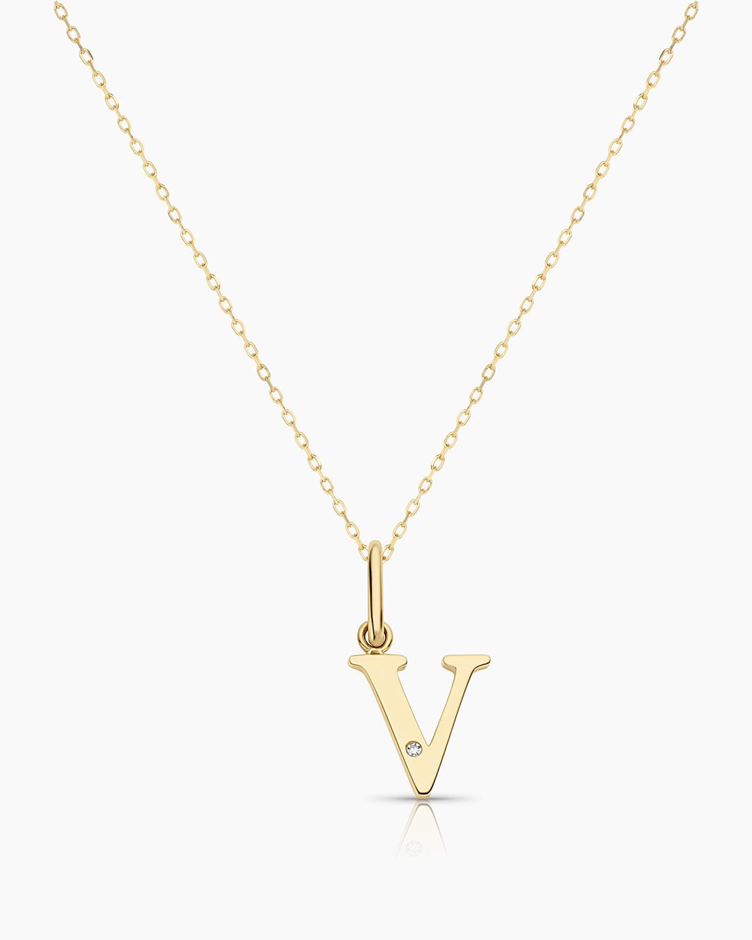 Diamond Vintage Alphabet Necklace || option::14k Solid Gold, V