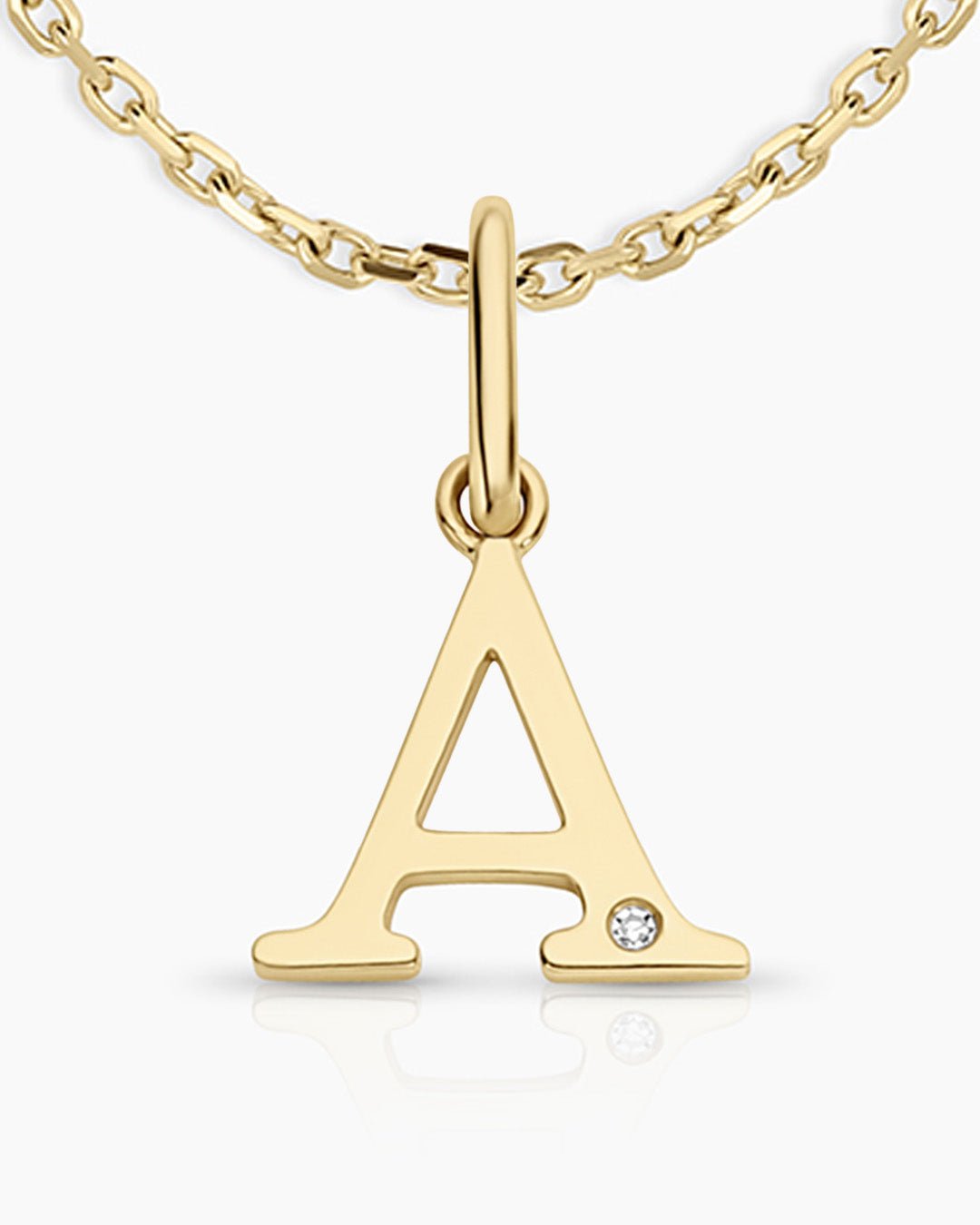 Diamond Vintage Alphabet Necklace || option::14k Solid Gold, A