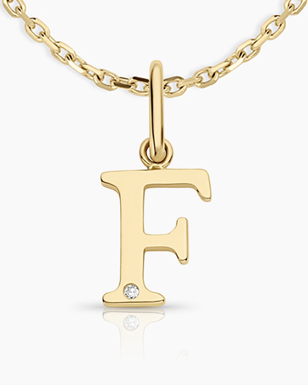 Diamond Vintage Alphabet Necklace || option::14k Solid Gold, F