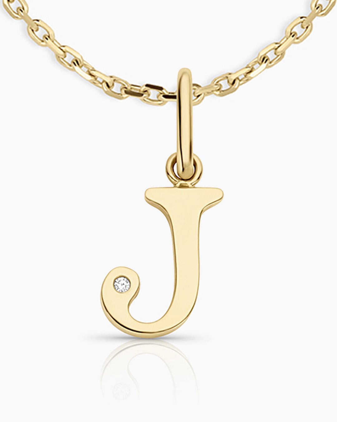 Diamond Vintage Alphabet Necklace || option::14k Solid Gold, J