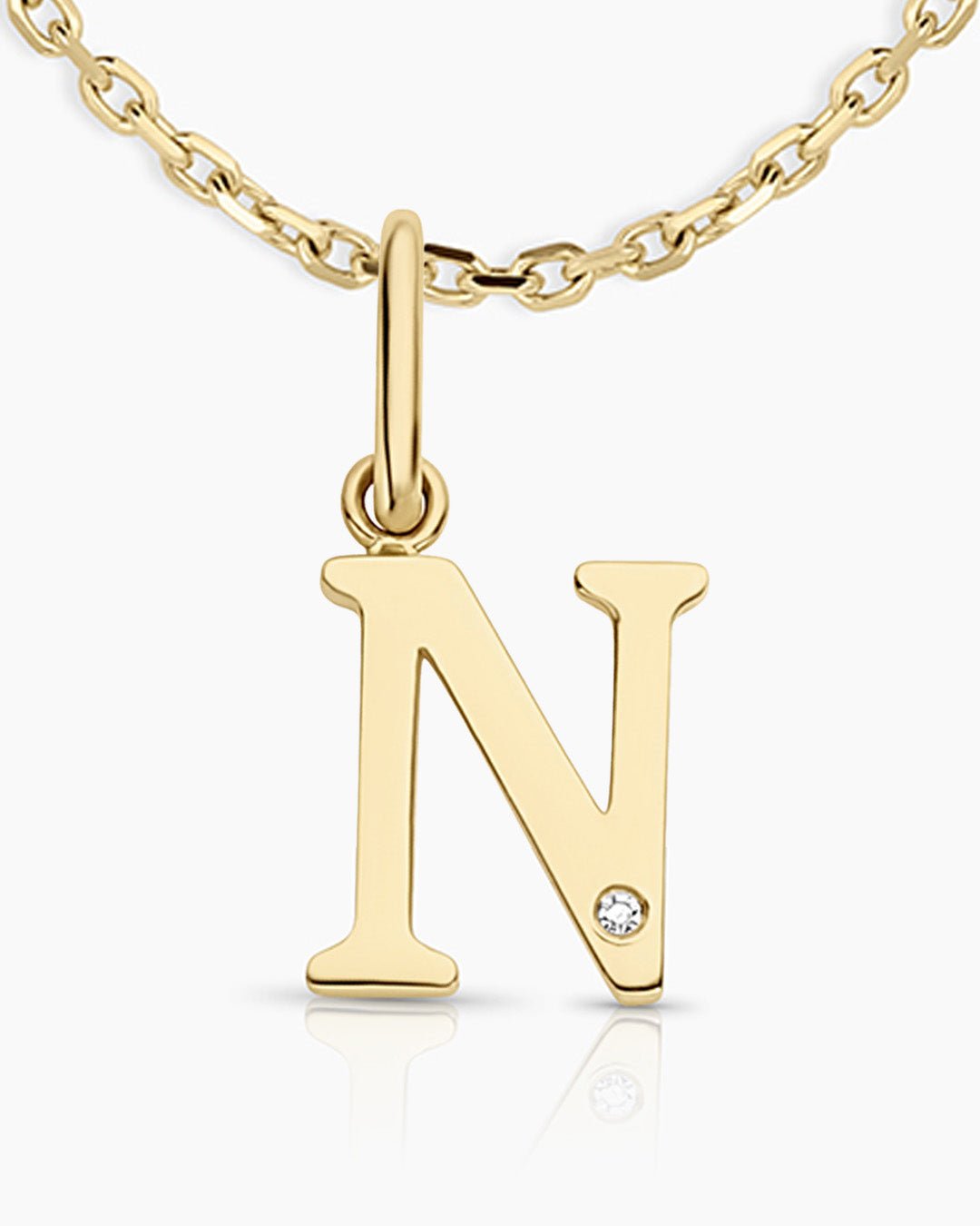 Diamond Vintage Alphabet Necklace || option::14k Solid Gold, N