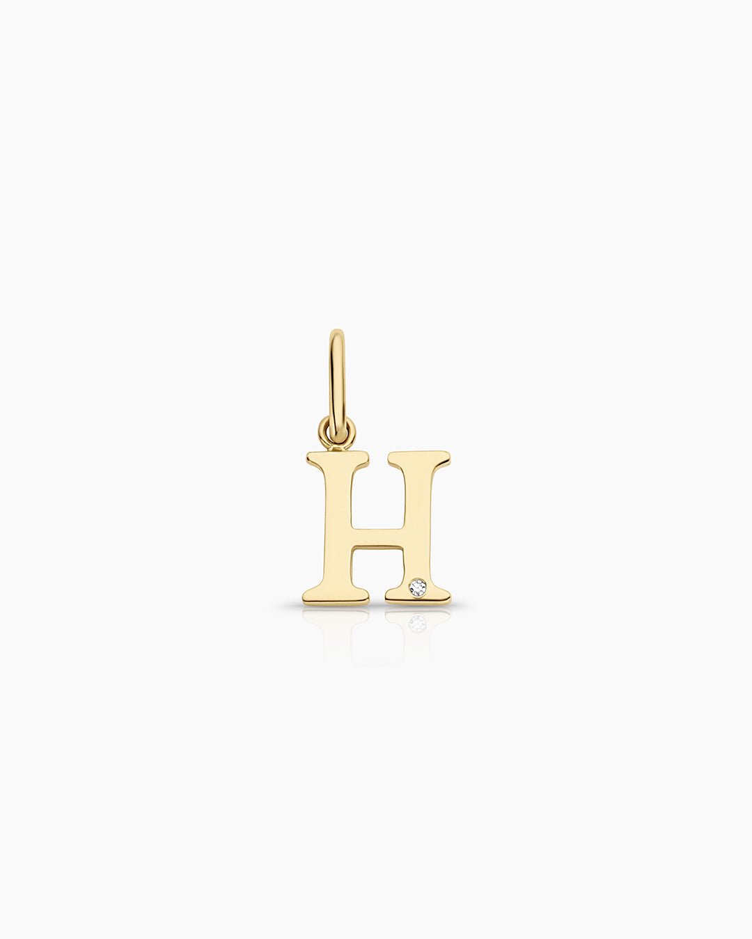 Diamond Vintage Alphabet Charm || option::14k Solid Gold, H