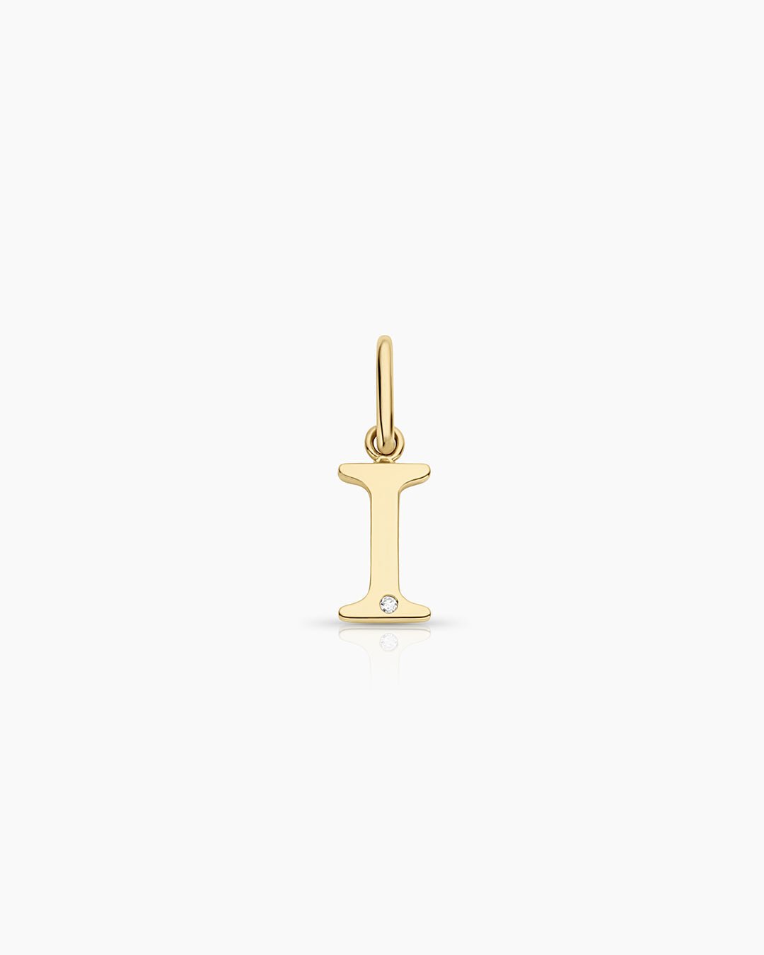 Diamond Vintage Alphabet Charm || option::14k Solid Gold, I