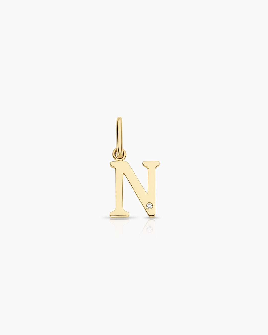 Diamond Vintage Alphabet Charm || option::14k Solid Gold, N