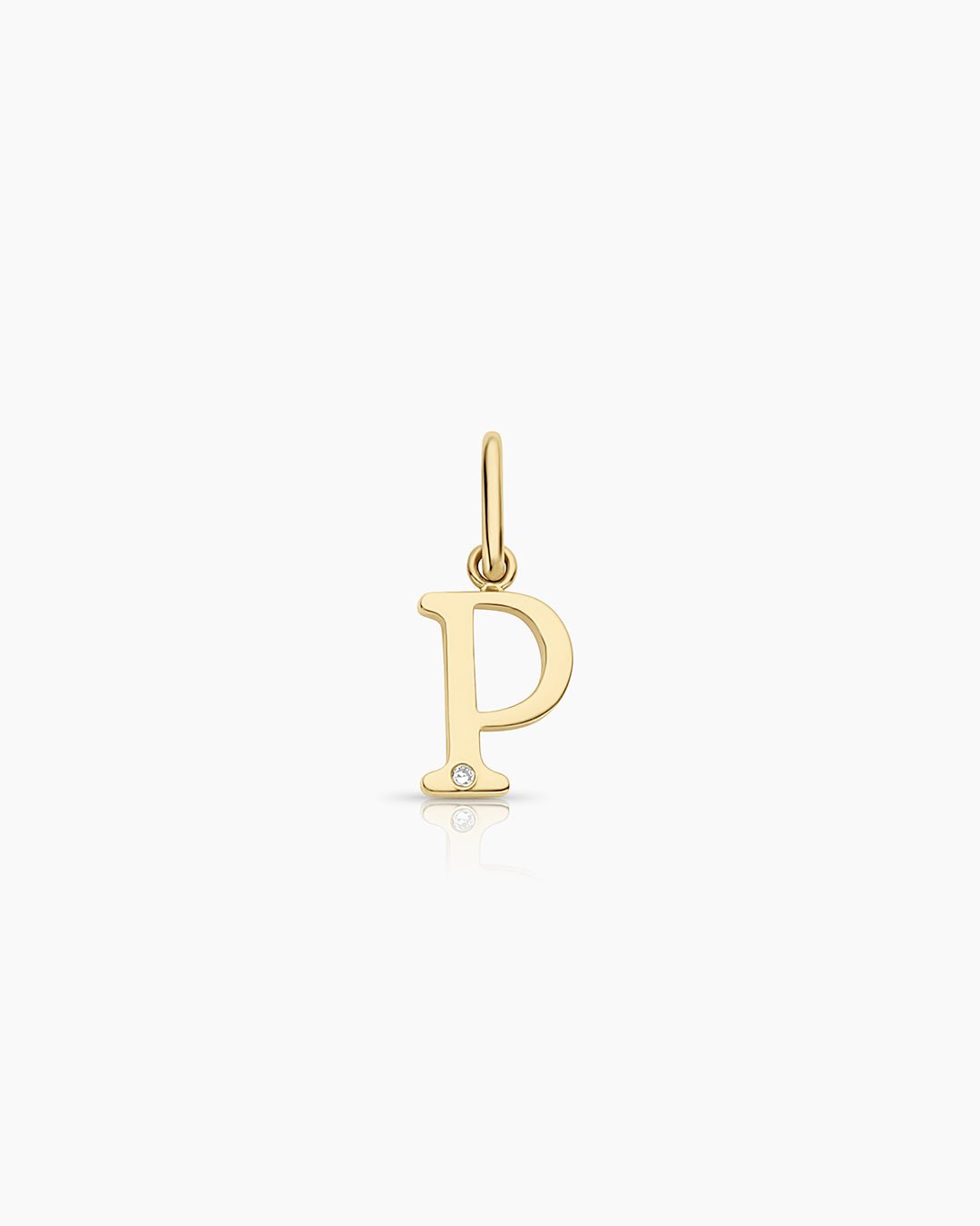 Diamond Vintage Alphabet Charm || option::14k Solid Gold, P