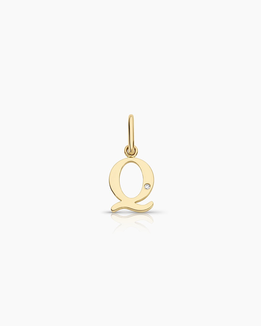 Diamond Vintage Alphabet Charm || option::14k Solid Gold, Q