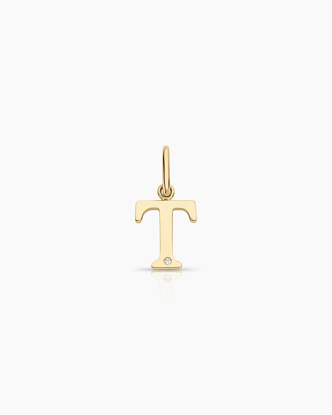 Diamond Vintage Alphabet Charm || option::14k Solid Gold, T