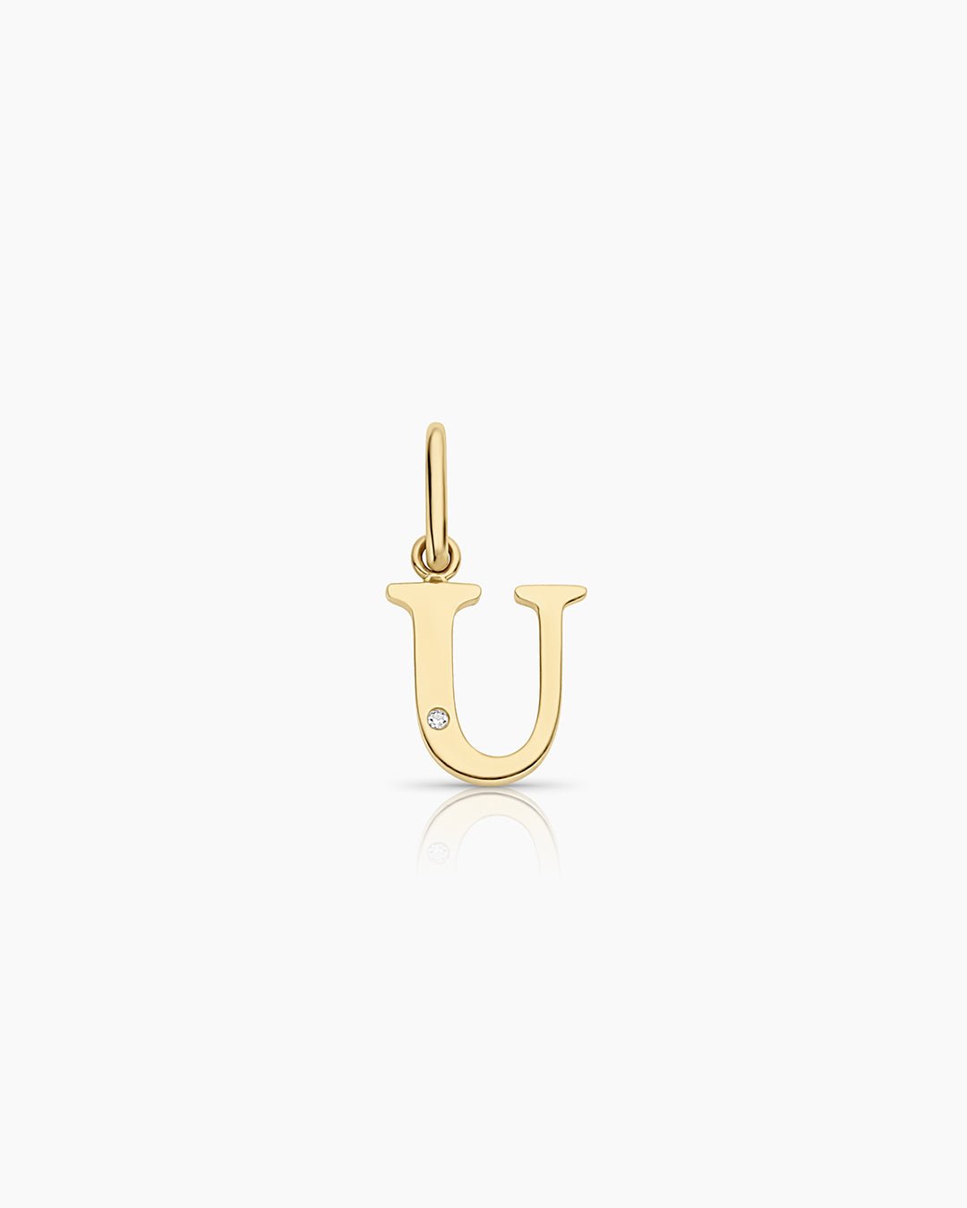 Diamond Vintage Alphabet Charm || option::14k Solid Gold, U