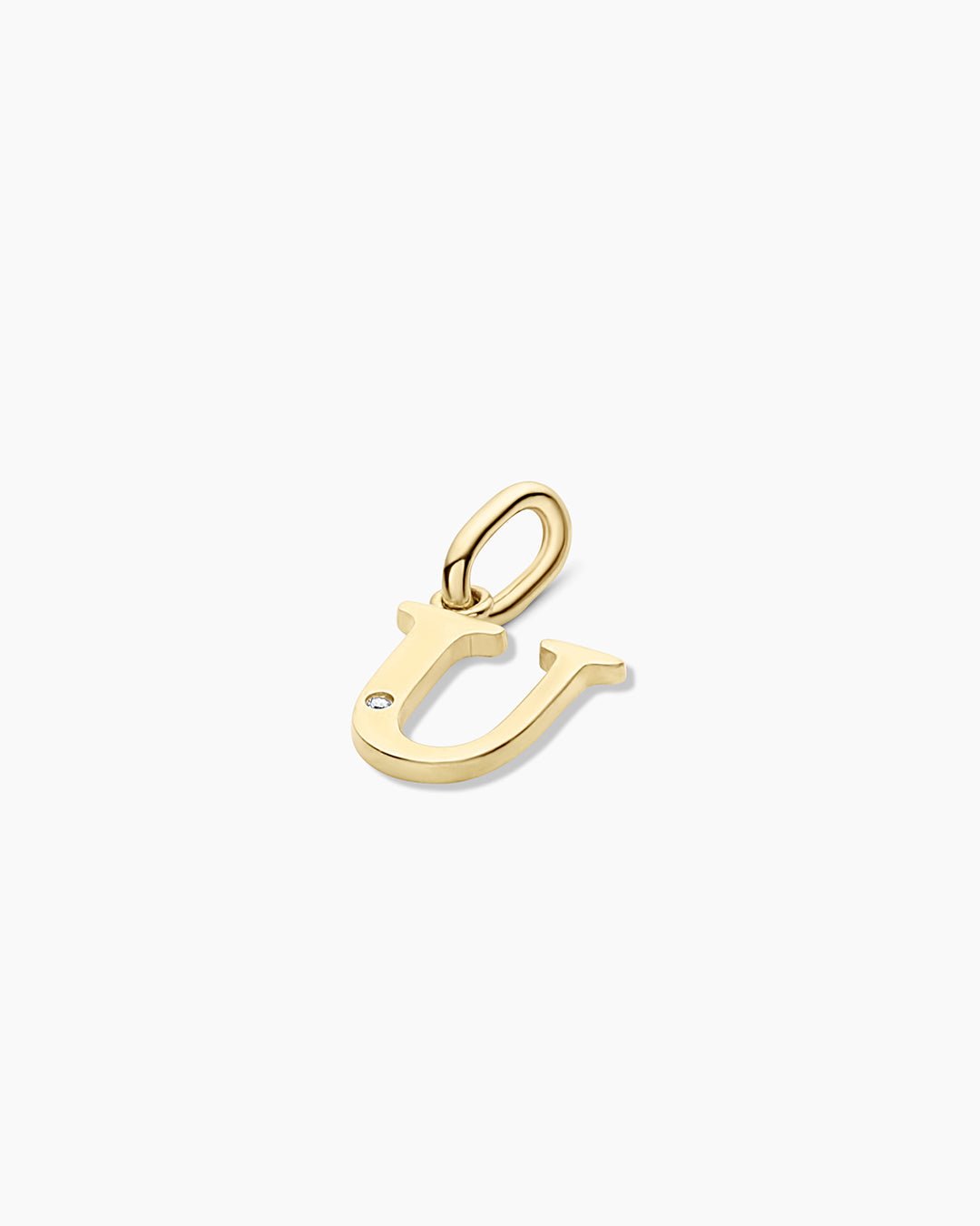 Diamond Vintage Alphabet Charm || option::14k Solid Gold, U