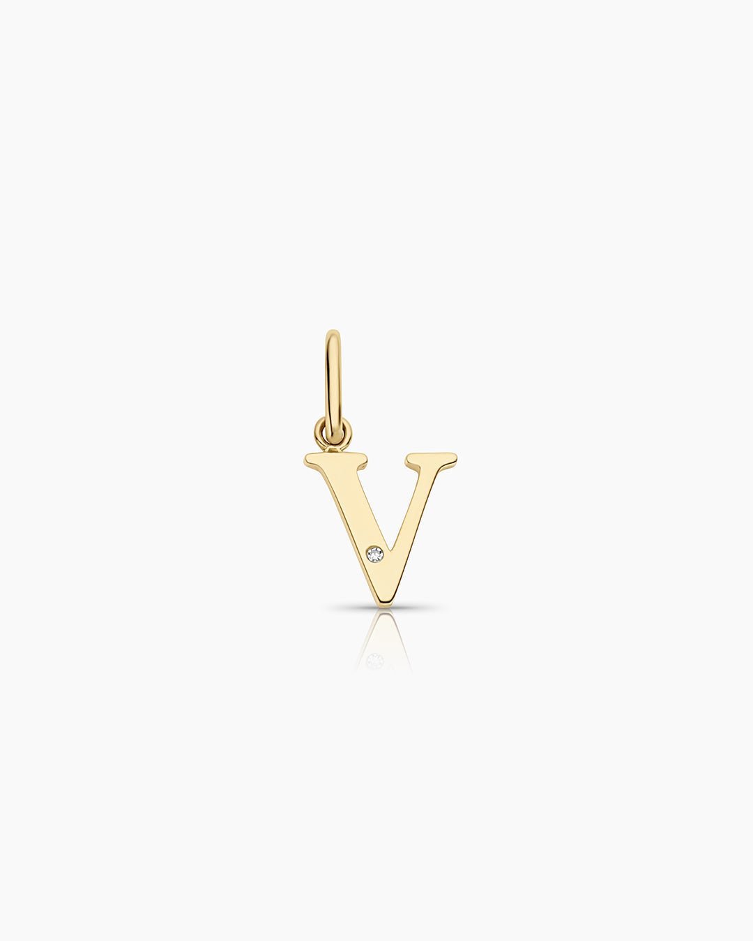 Diamond Vintage Alphabet Charm || option::14k Solid Gold, V