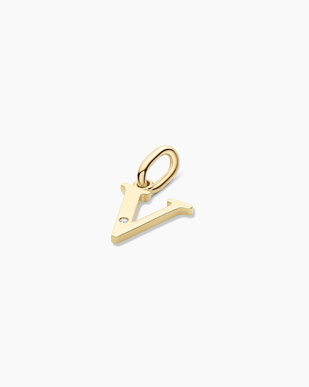 Diamond Vintage Alphabet Charm || option::14k Solid Gold, V