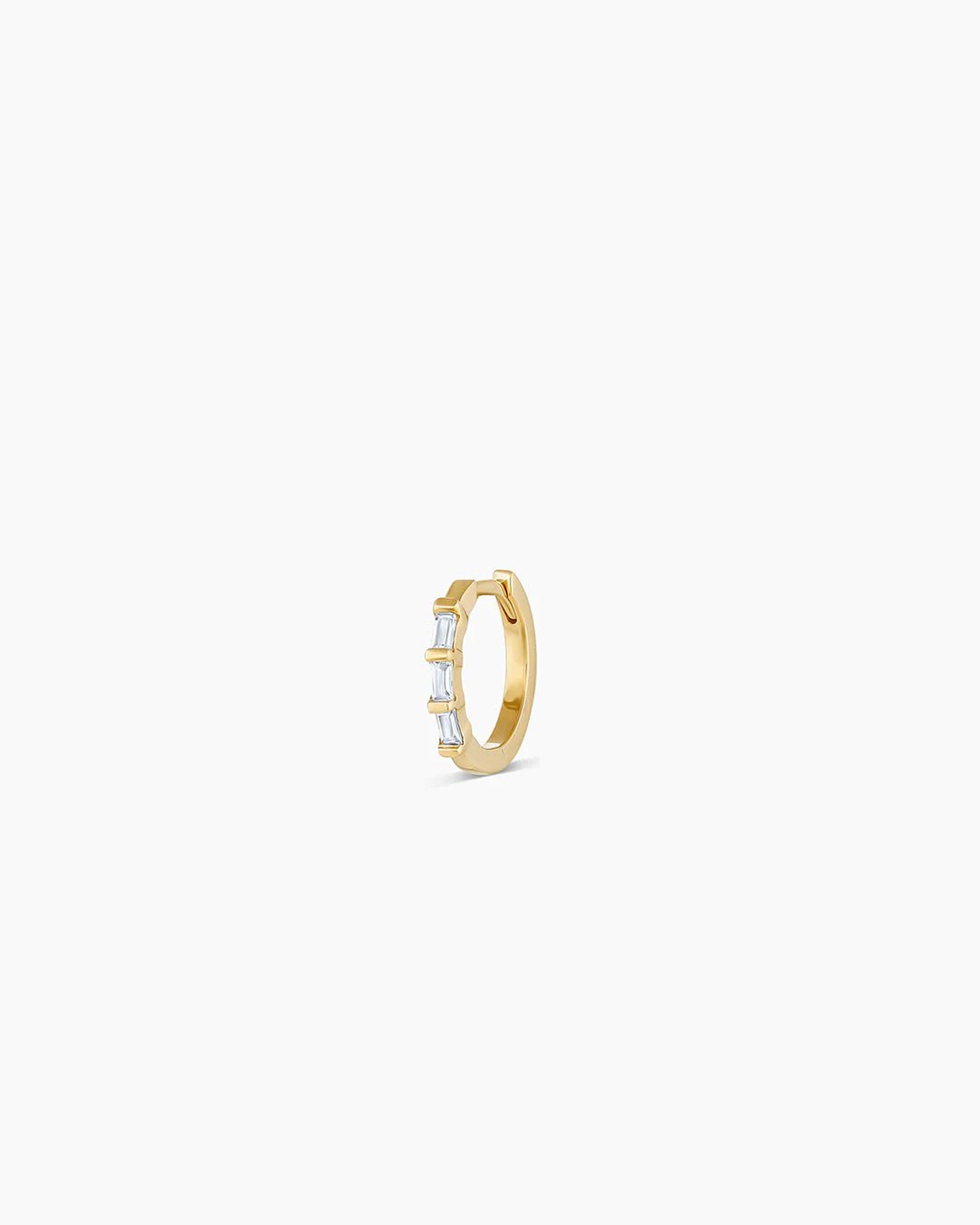 Baguette White Sapphire Huggie || option::14k Solid Gold, Single