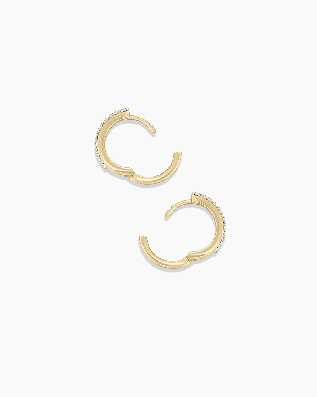 Diamond Double Down Huggies || option::14k Solid Gold, 11mm