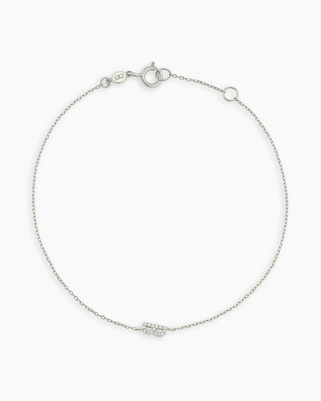 Diamond Pavé Alphabet Bracelet #B || option::14k Solid White Gold, B