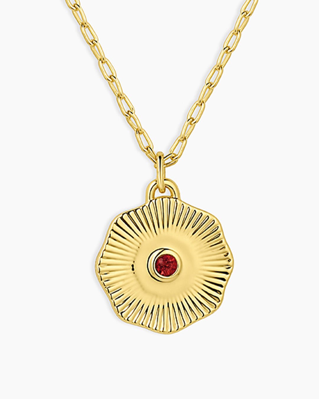 Birthstone Coin Necklace || option::18k Gold Plated, Garnet - January