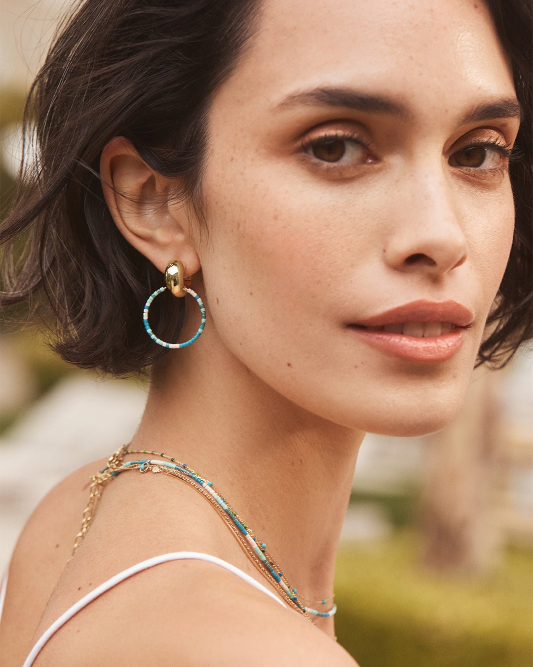 Gigi Drop Hoops || option::18k Gold Plated, Laguna || set::gigi-drop-hoops-laguna-stl