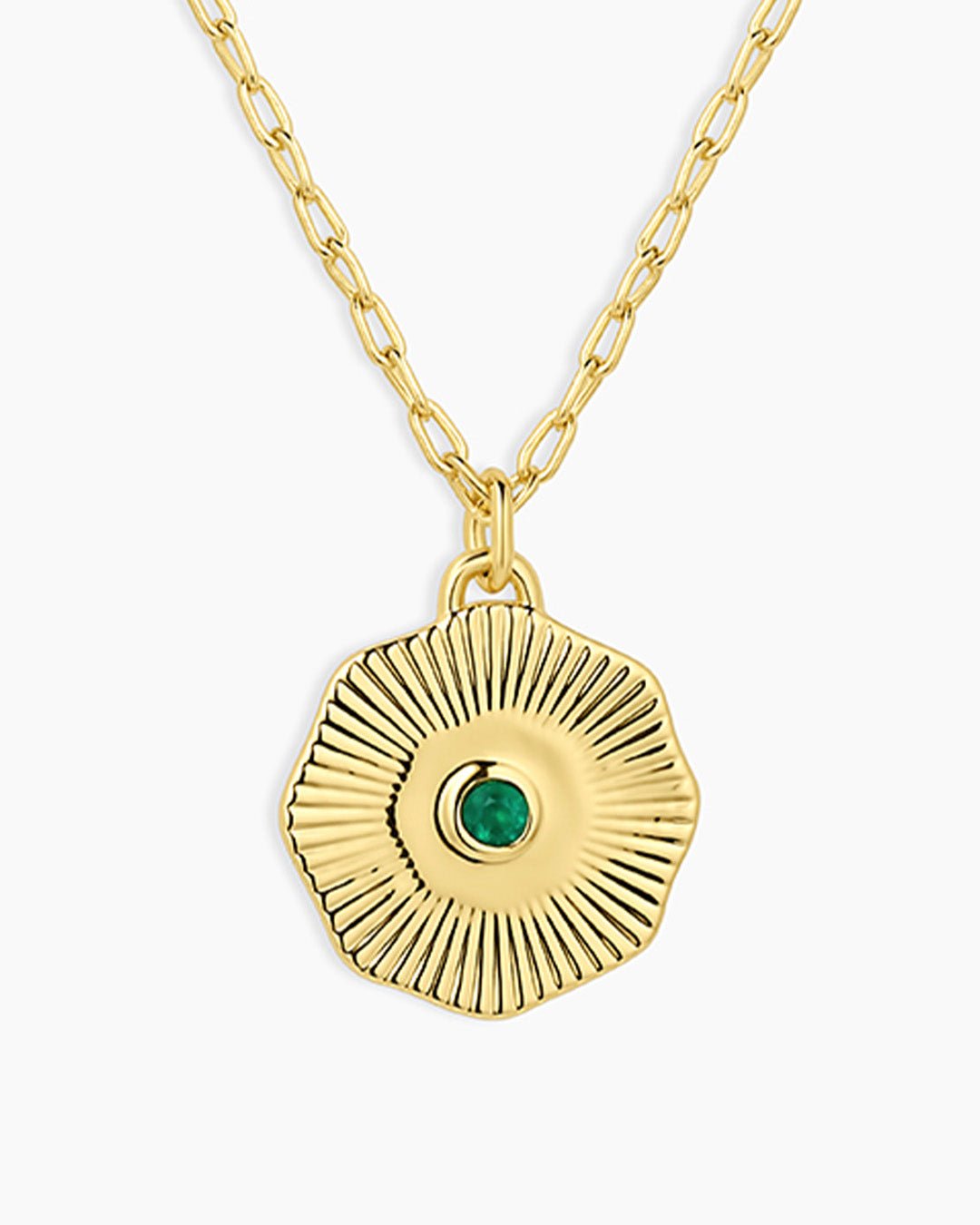 Birthstone Coin Necklace || option::18k Gold Plated, Green Agate - May