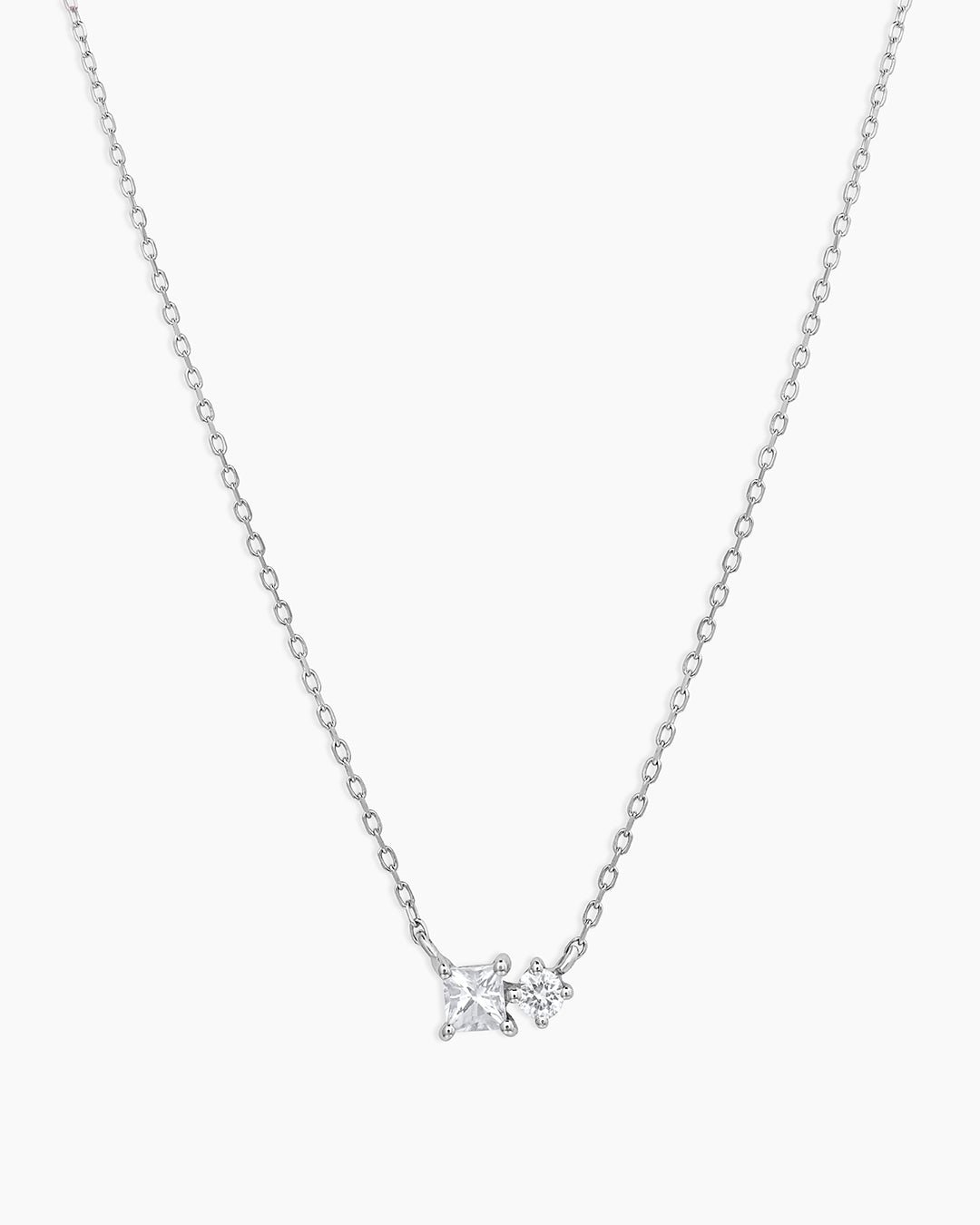 Diamond and White Sapphire Necklace || option::14k Solid White Gold