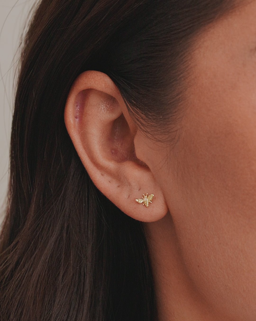 Moon Charm Stud || option::18k Gold Plated, Bee