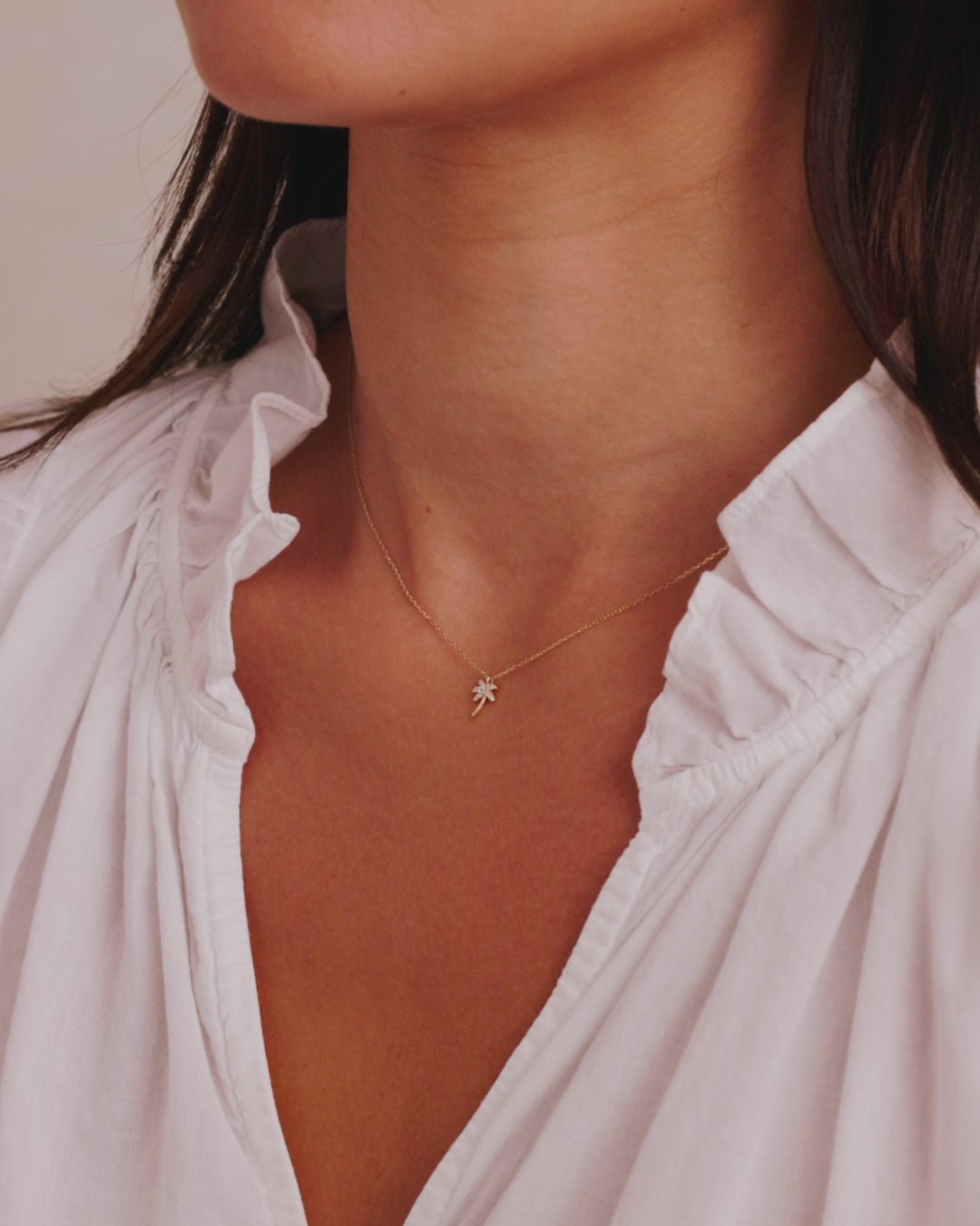 Diamond Palm Necklace || option::14k Solid Gold