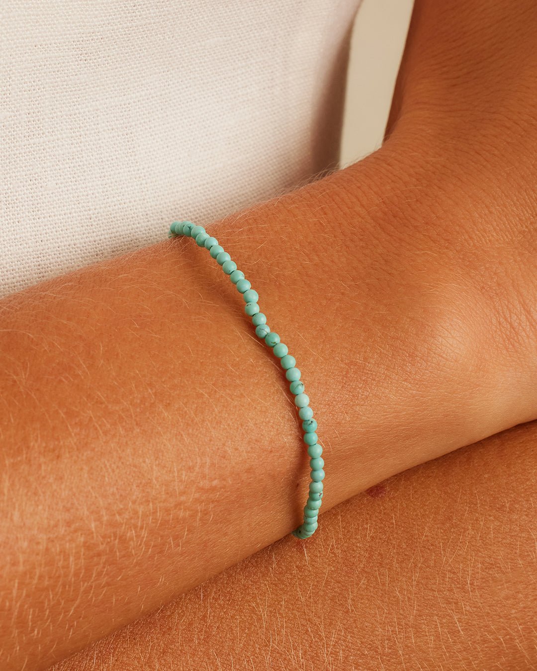 Woman wearing  Mini Turquoise Bracelet || option::14k Solid Gold