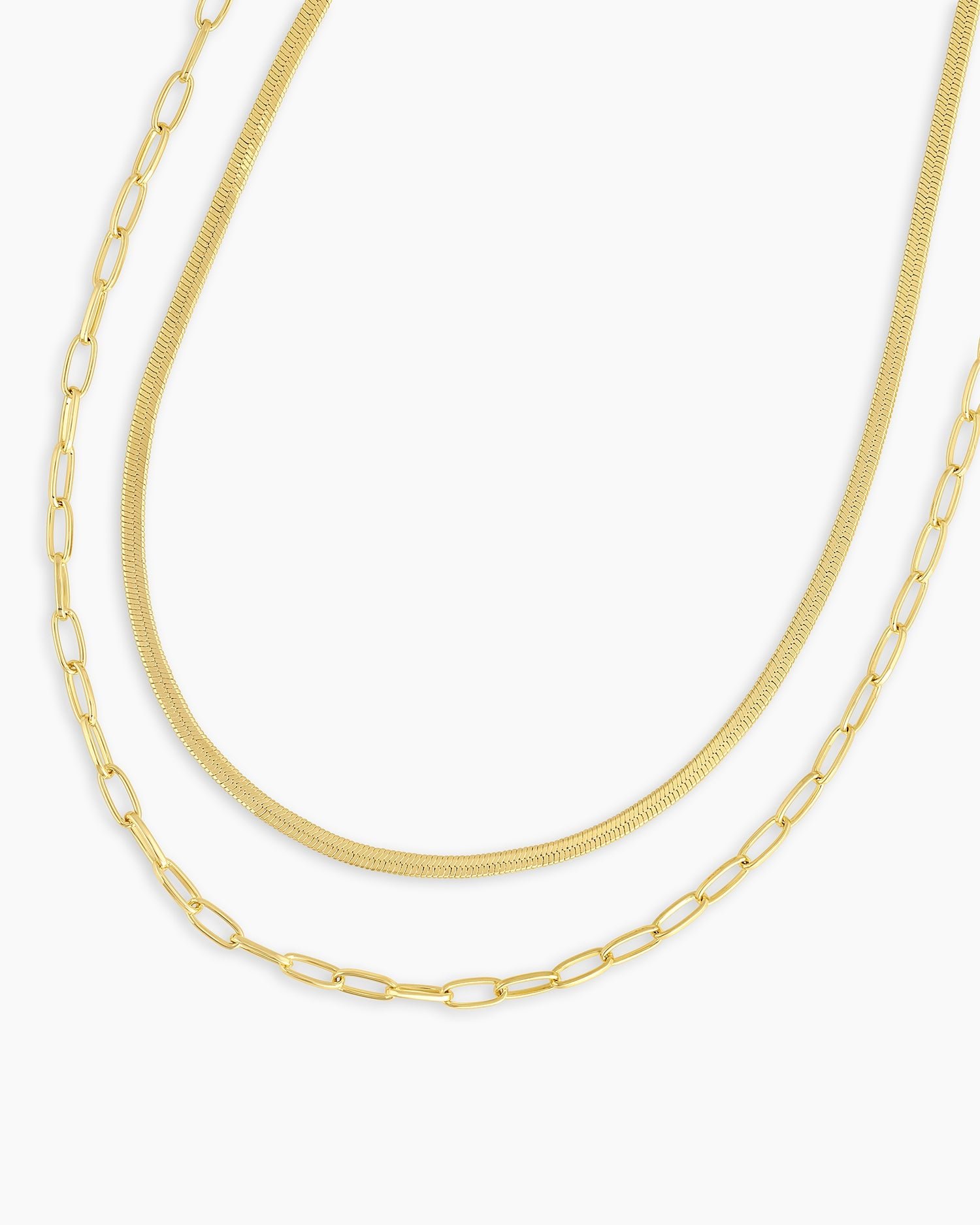 Parker Mini Layering set Herringbone Necklace || option::18k Gold Plated